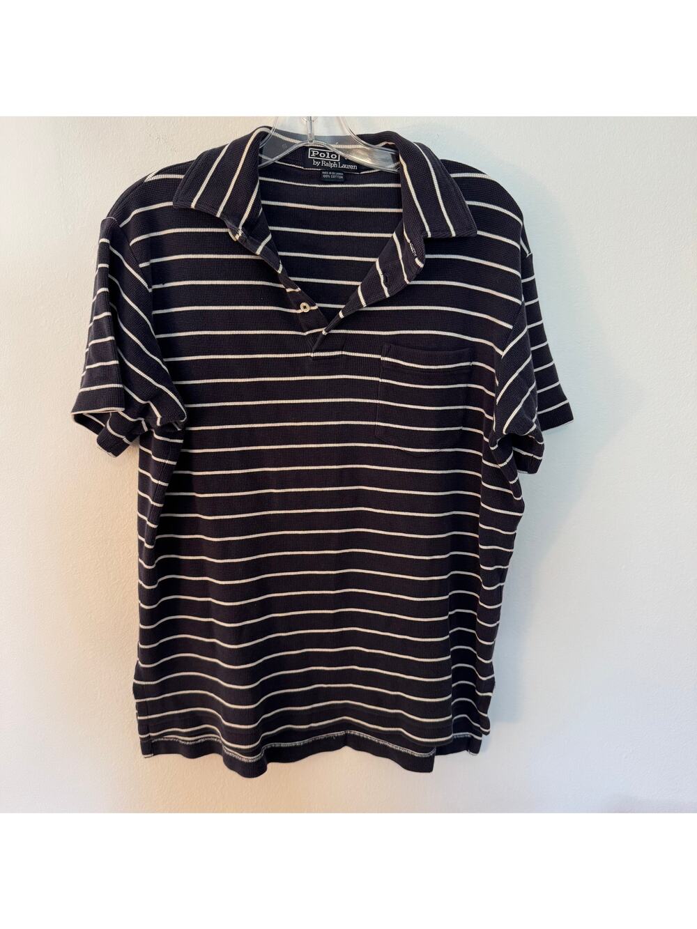 Vintage Polo Ralph Lauren Polo Shirt Mens S Navy White Stripe Pocket Cotton